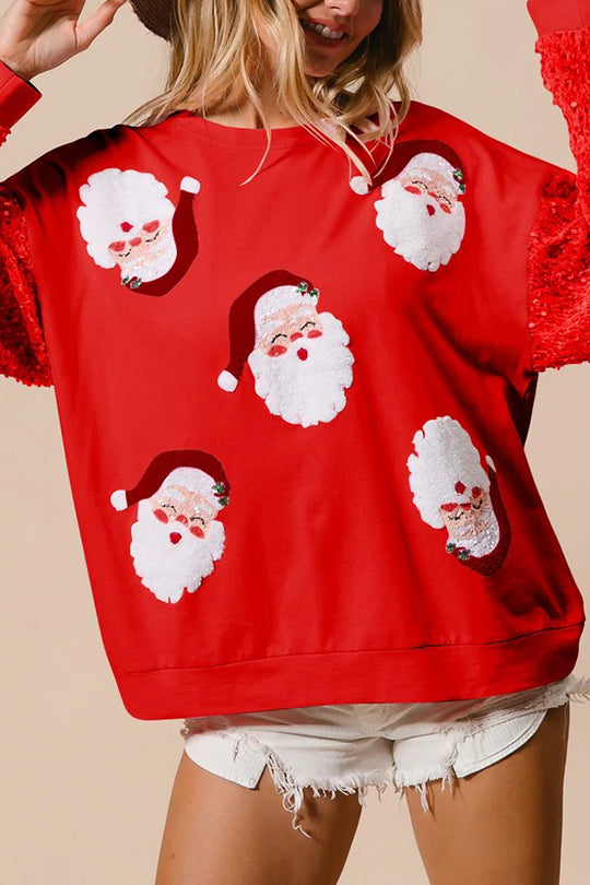 Christmas Casual Loose Round Neck Sequin Sleeve Sweatshirt