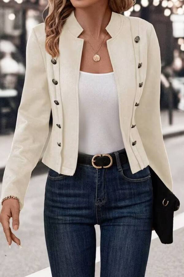 Collar Open Front Button Decor Jacket