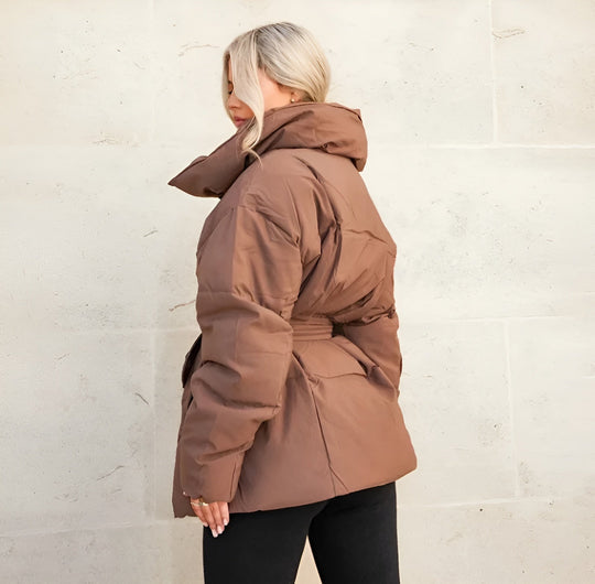 Belted Puffer Jacket Plus Size Collar Winter Coat