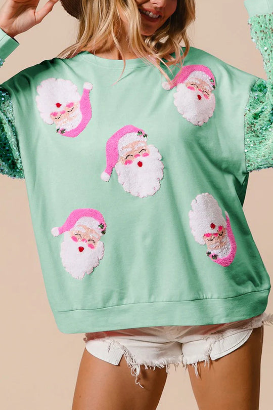 Christmas Casual Loose Round Neck Sequin Sleeve Sweatshirt