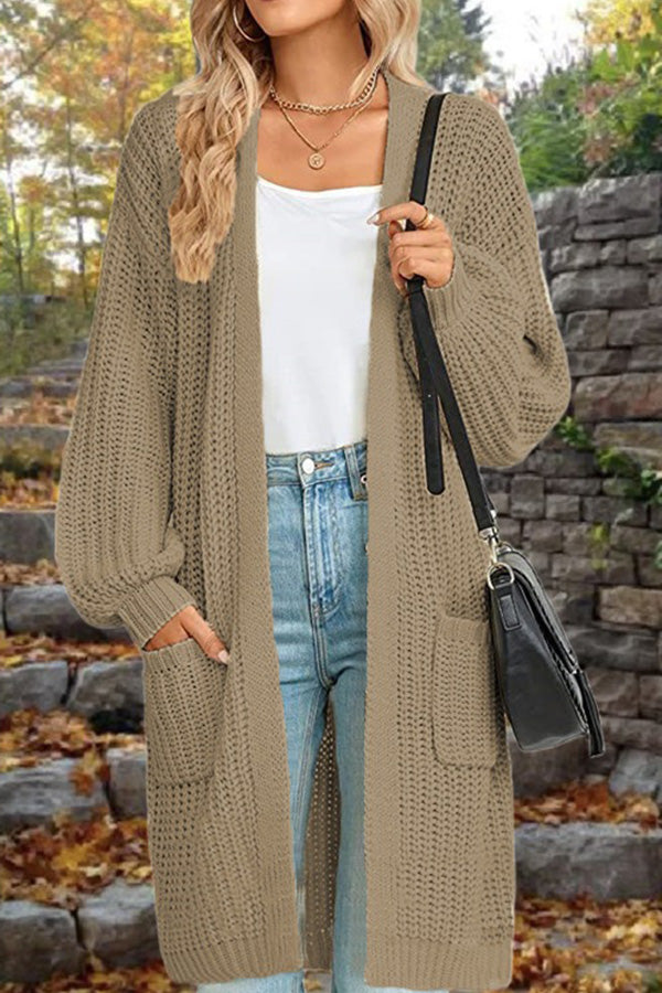 Length Loose Oversized Double Pocket Cardigan Sweater Jacket