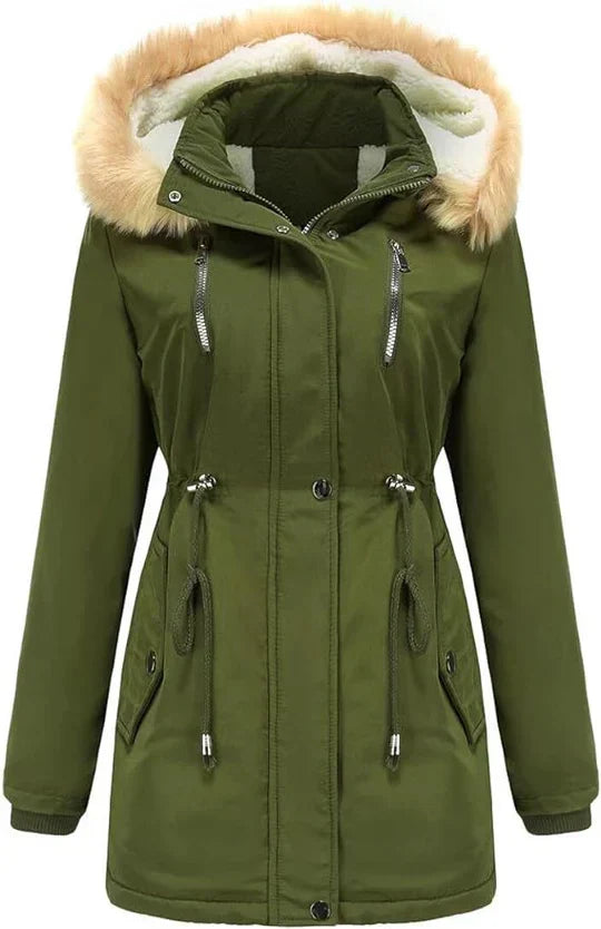Longer Coat with Hood made of Faux Fur and Fleece Lining