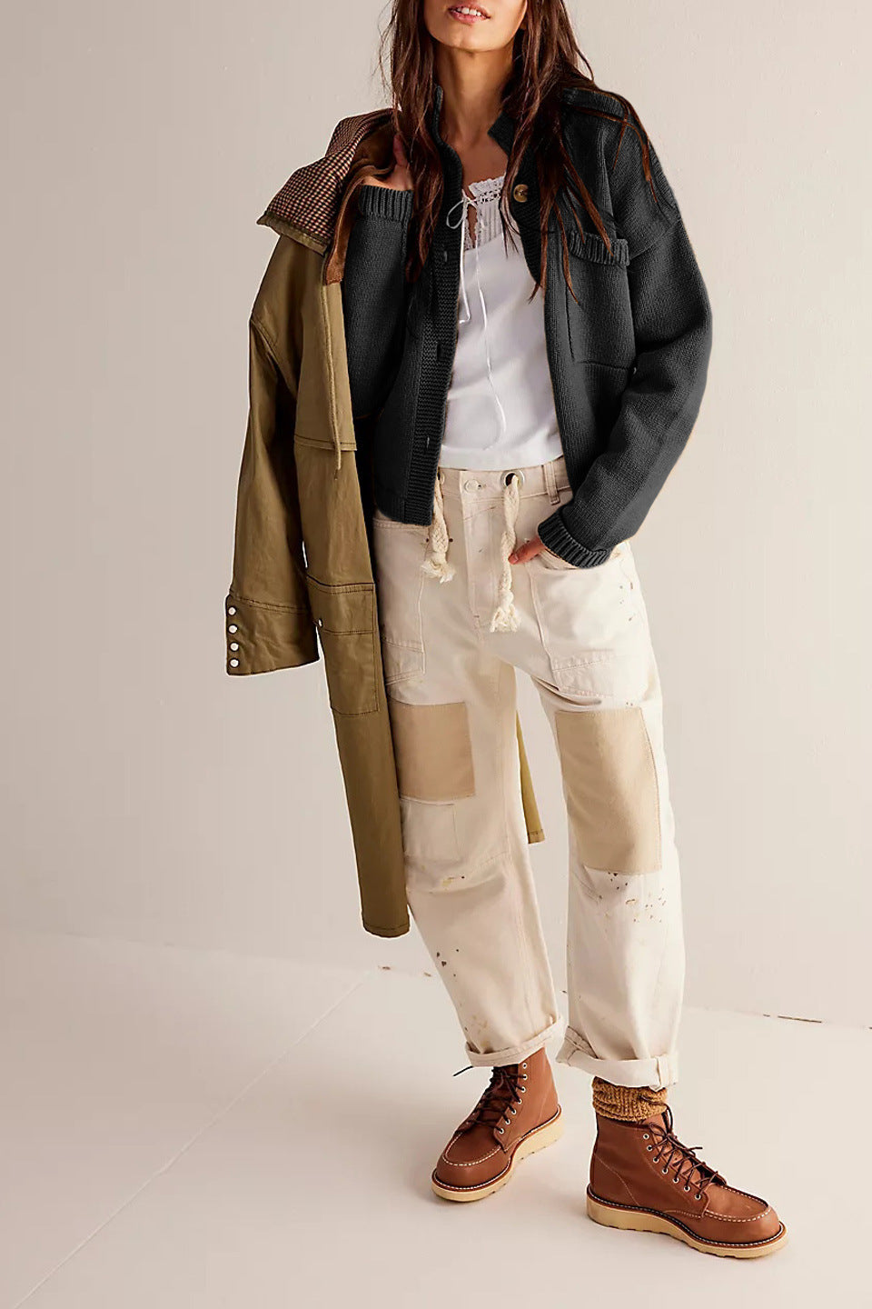 Jacket Stand Collar Solid Color Cardigan Pullover