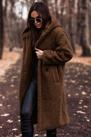 Trendy Long Teddy Coat with Hood