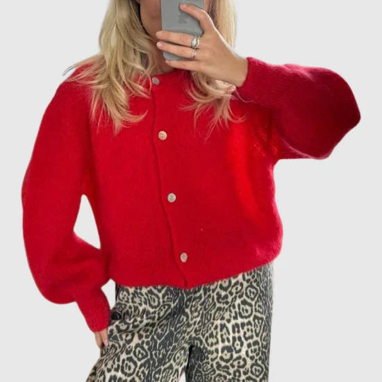 Women's Cashmere Cardigan with Round Neck and Button Closure