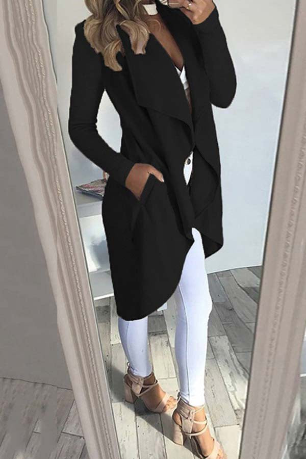 Solid Color Revers Slim Long Windbreaker Jacket