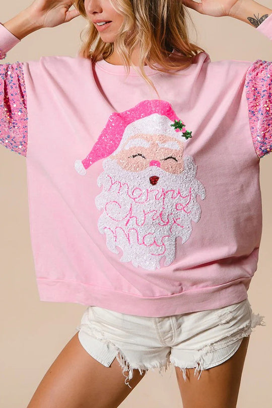 Christmas Casual Loose Round Neck Sequin Sleeve Sweatshirt