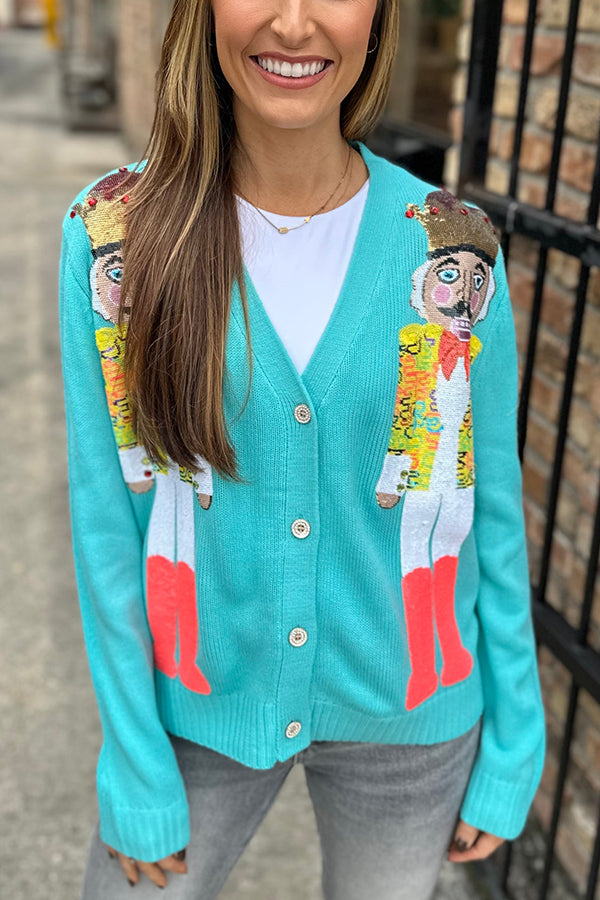 Christmas Nutcracker Sequin Casual Cardigan