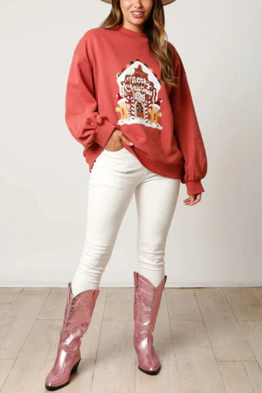 Christmas Candy House Sequins Casual Loose Sweater