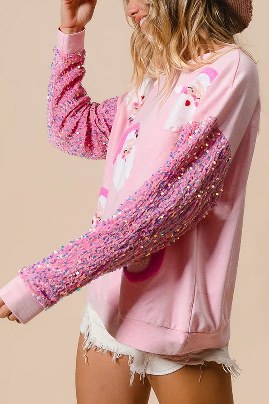 Christmas Casual Loose Round Neck Sequin Sleeve Sweatshirt