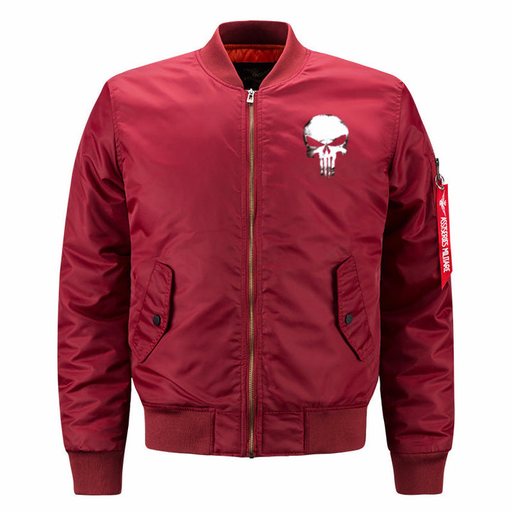 Men's Skull-graphic Insulated Quilt-lined Bomber Jacket with Ribbed Trims