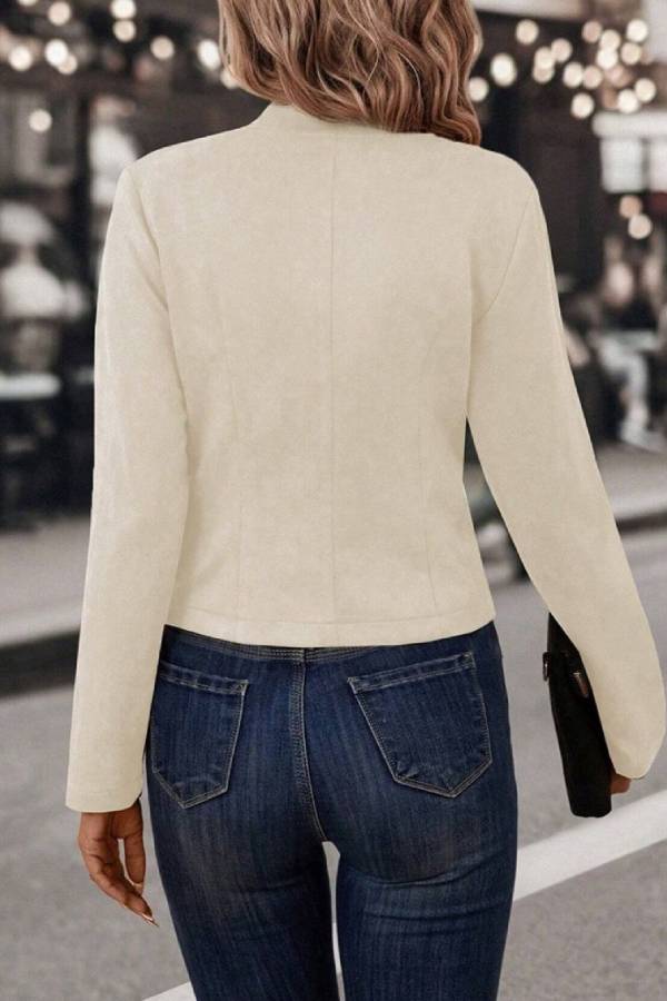 Collar Open Front Button Decor Jacket