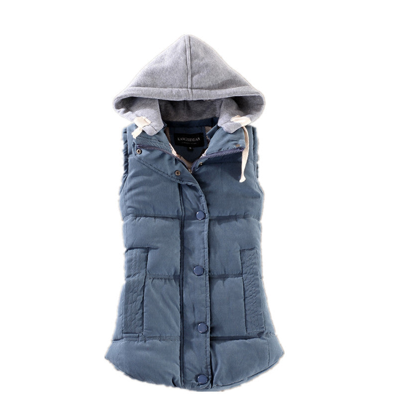 Women's Fitted Quilted Sleeveless Thermal Vest with Contrasting Hood