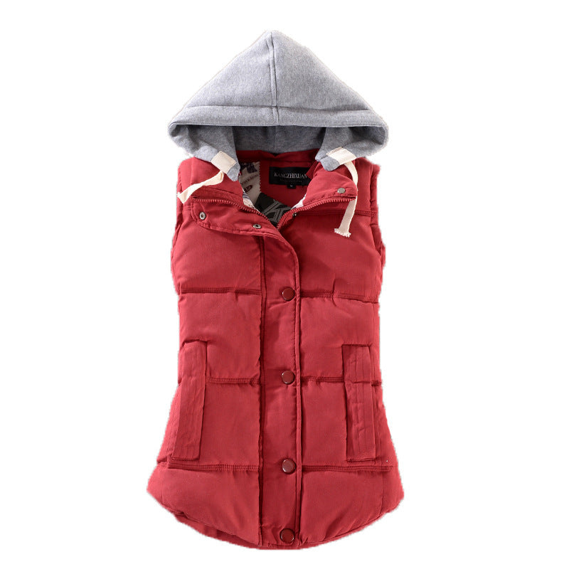 Women's Fitted Quilted Sleeveless Thermal Vest with Contrasting Hood