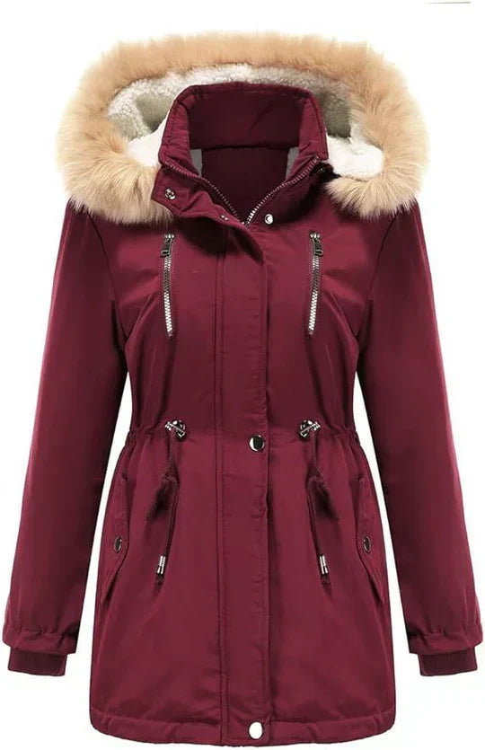 Longer Coat with Hood made of Faux Fur and Fleece Lining