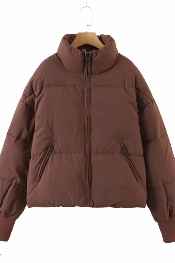Collar Zipper Pocket Thick Warm Cotton Jacket