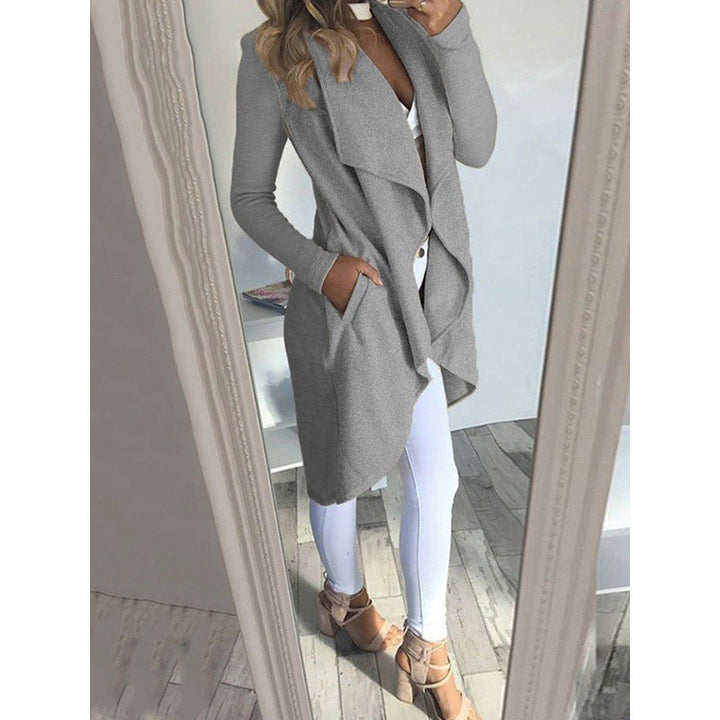 Solid Color Revers Slim Long Windbreaker Jacket
