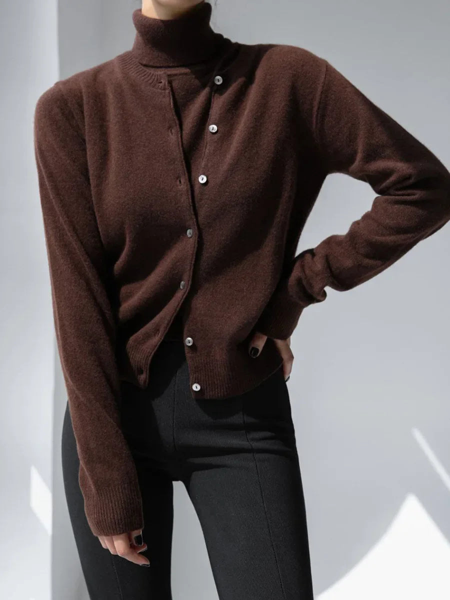 Women's Knit Cardigan and Turtleneck Sweater Set