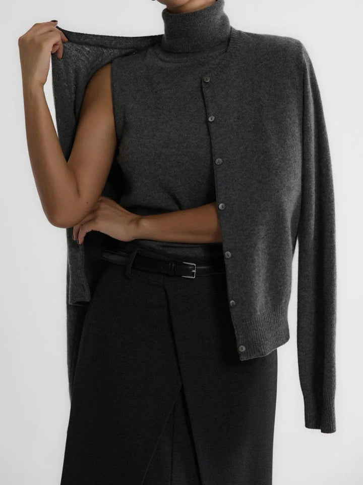 Women's Knit Cardigan and Turtleneck Sweater Set