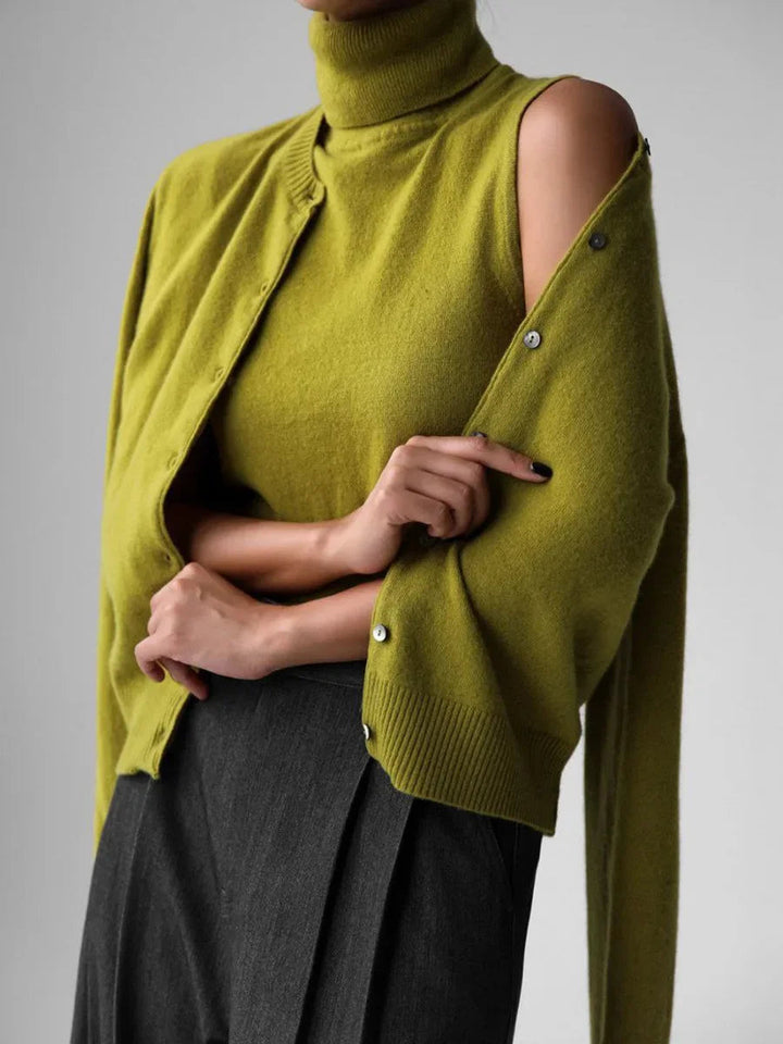 Women's Knit Cardigan and Turtleneck Sweater Set