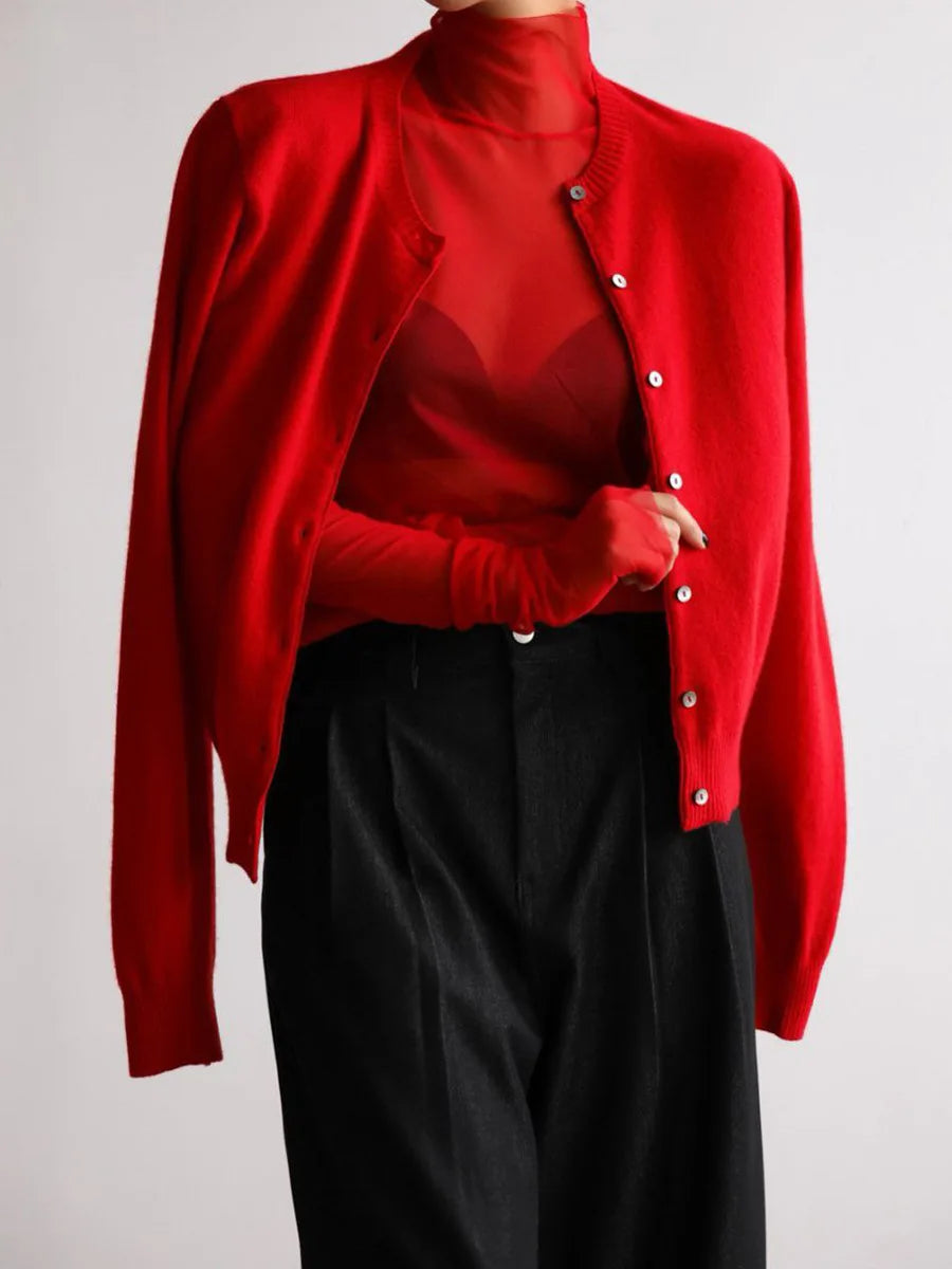 Women's Knit Cardigan and Turtleneck Sweater Set