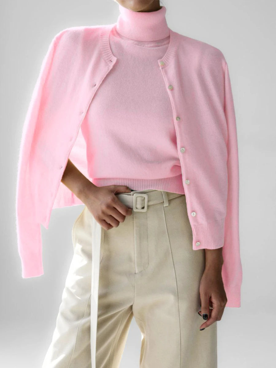 Women's Knit Cardigan and Turtleneck Sweater Set