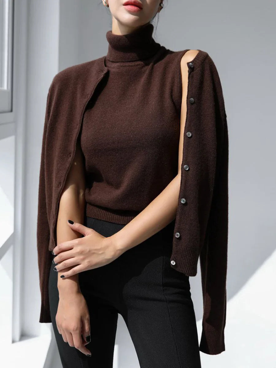 Women's Knit Cardigan and Turtleneck Sweater Set