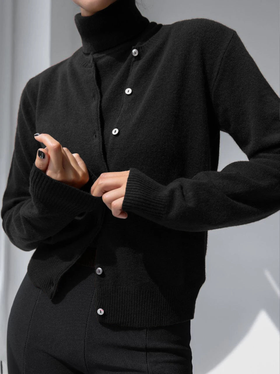 Women's Knit Cardigan and Turtleneck Sweater Set