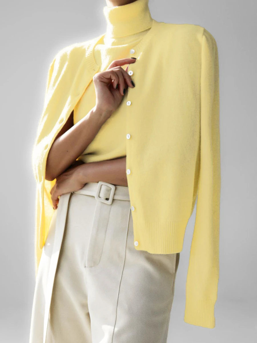 Women's Knit Cardigan and Turtleneck Sweater Set