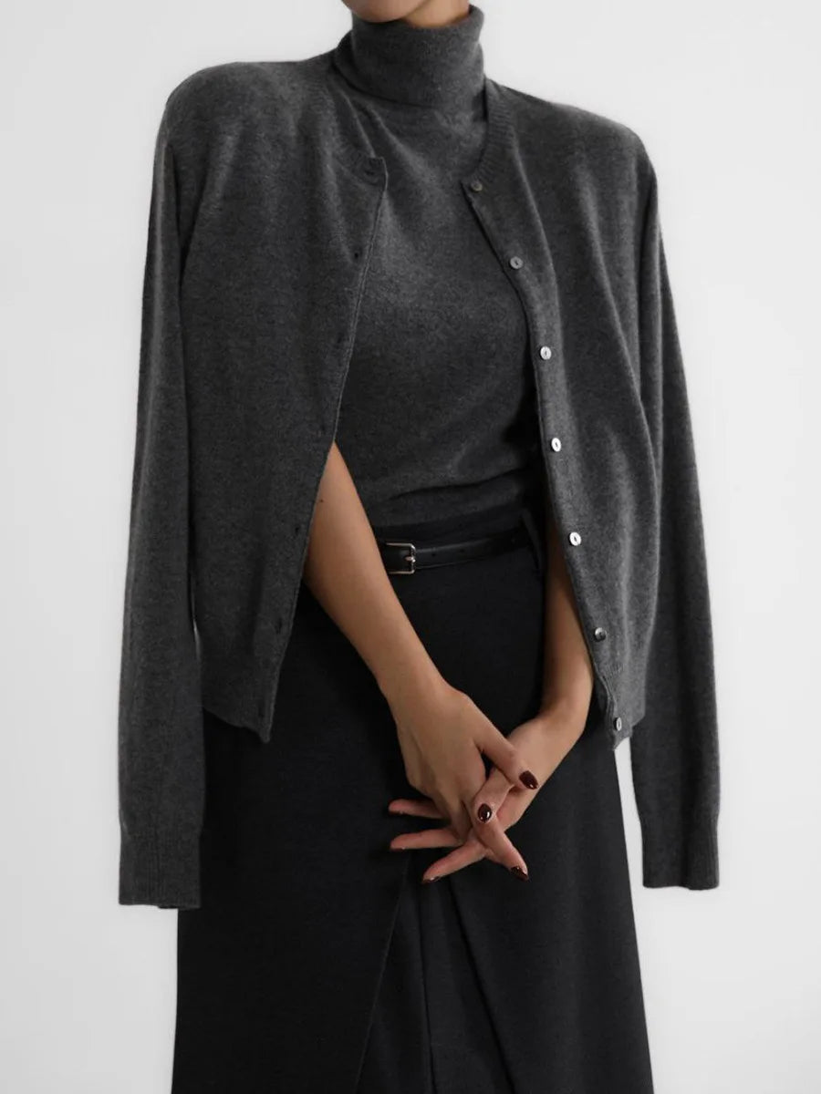 Women's Knit Cardigan and Turtleneck Sweater Set