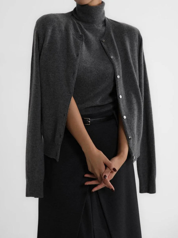 Women's Knit Cardigan and Turtleneck Sweater Set