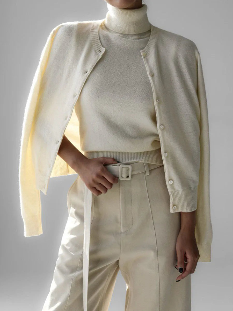 Women's Knit Cardigan and Turtleneck Sweater Set