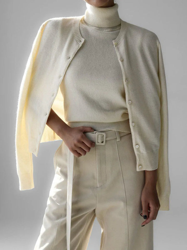 Women's Knit Cardigan and Turtleneck Sweater Set