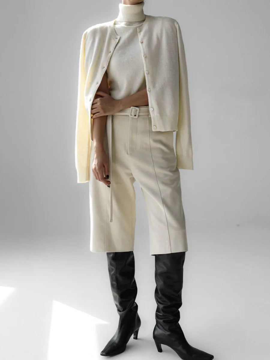 Women's Knit Cardigan and Turtleneck Sweater Set