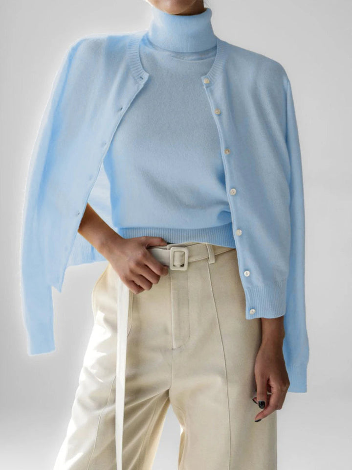 Women's Knit Cardigan and Turtleneck Sweater Set