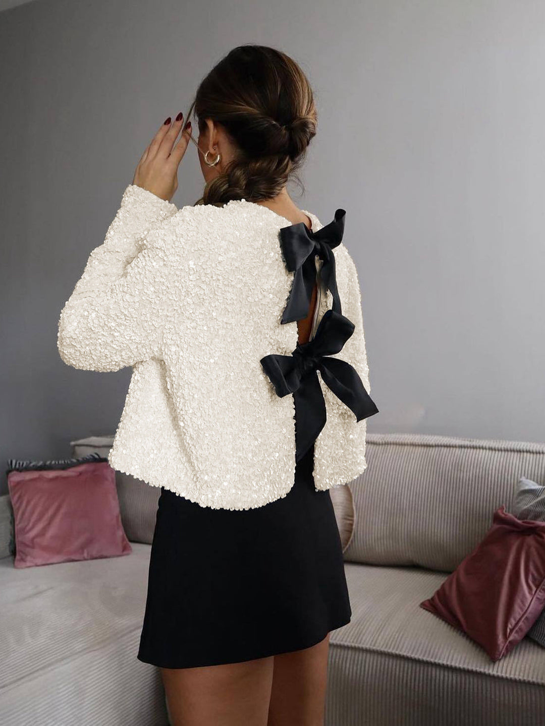 Velvet Bow Decor Jacket