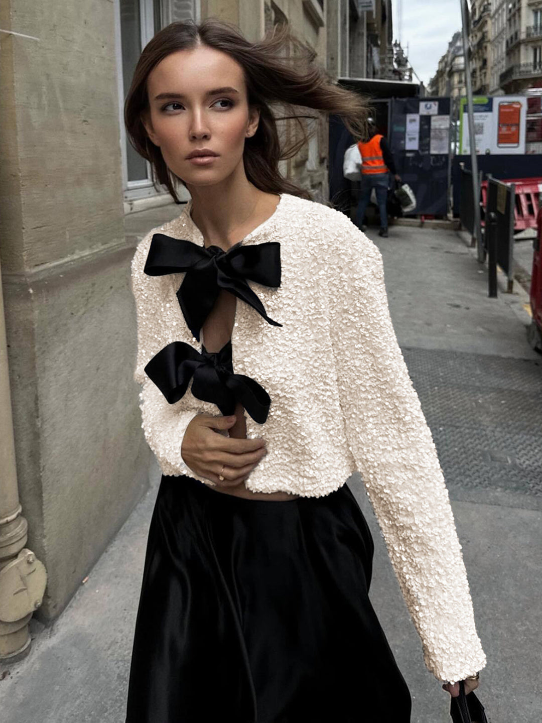 Velvet Bow Decor Jacket