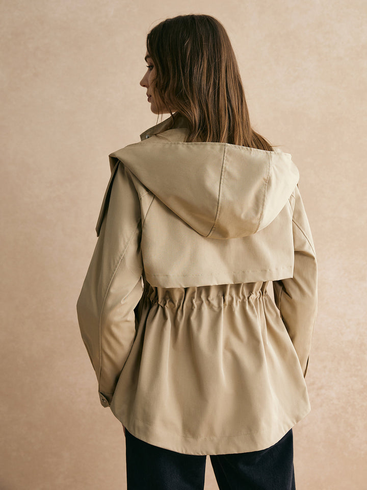 Short Trench Coat with Adjustable Waist - Classic & Comfortable