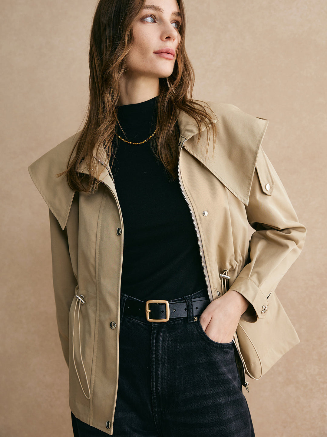 Short Trench Coat with Adjustable Waist - Classic & Comfortable