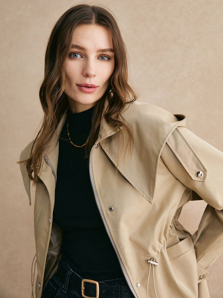 Short Trench Coat with Adjustable Waist - Classic & Comfortable