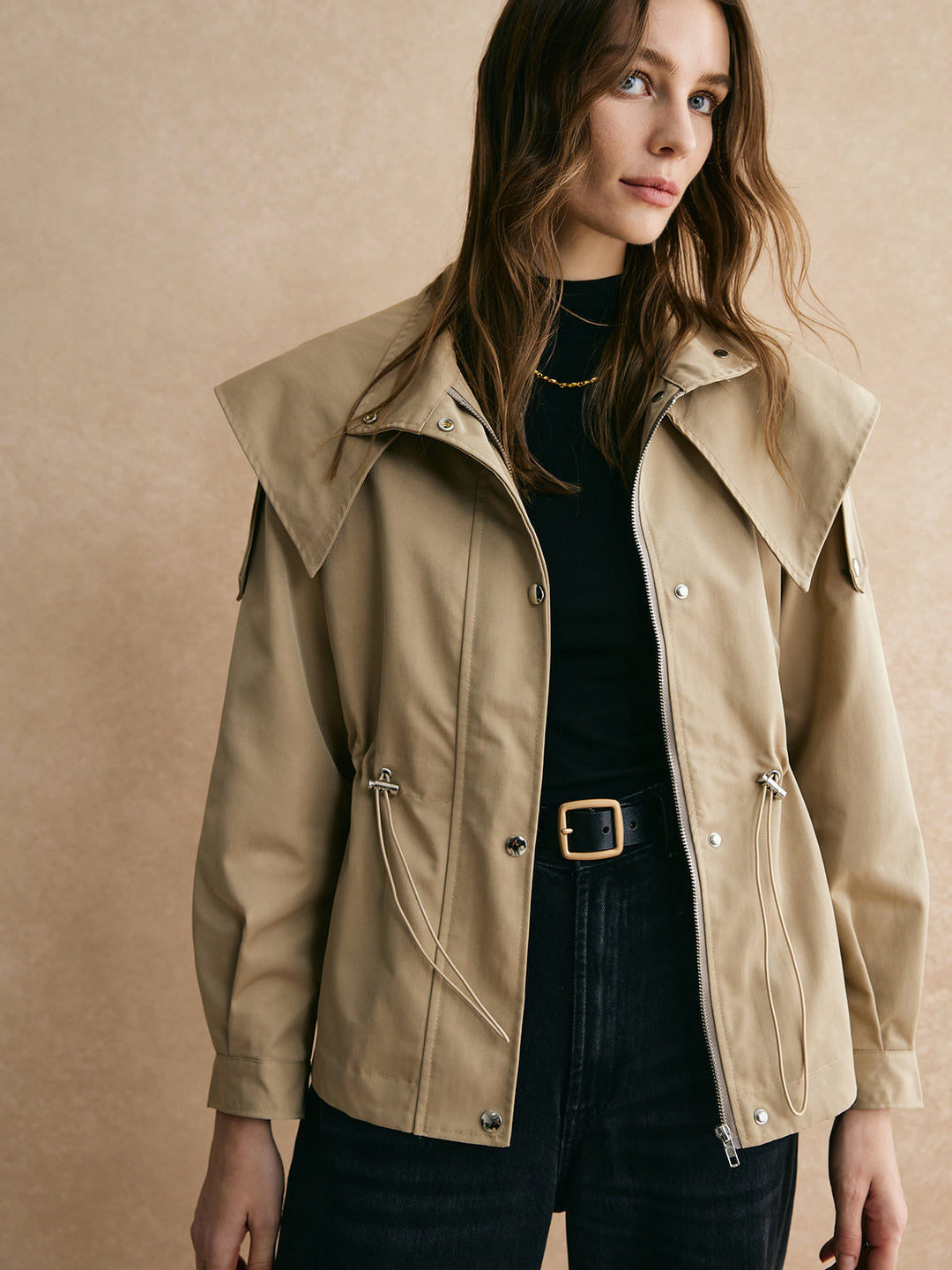 Short Trench Coat with Adjustable Waist - Classic & Comfortable