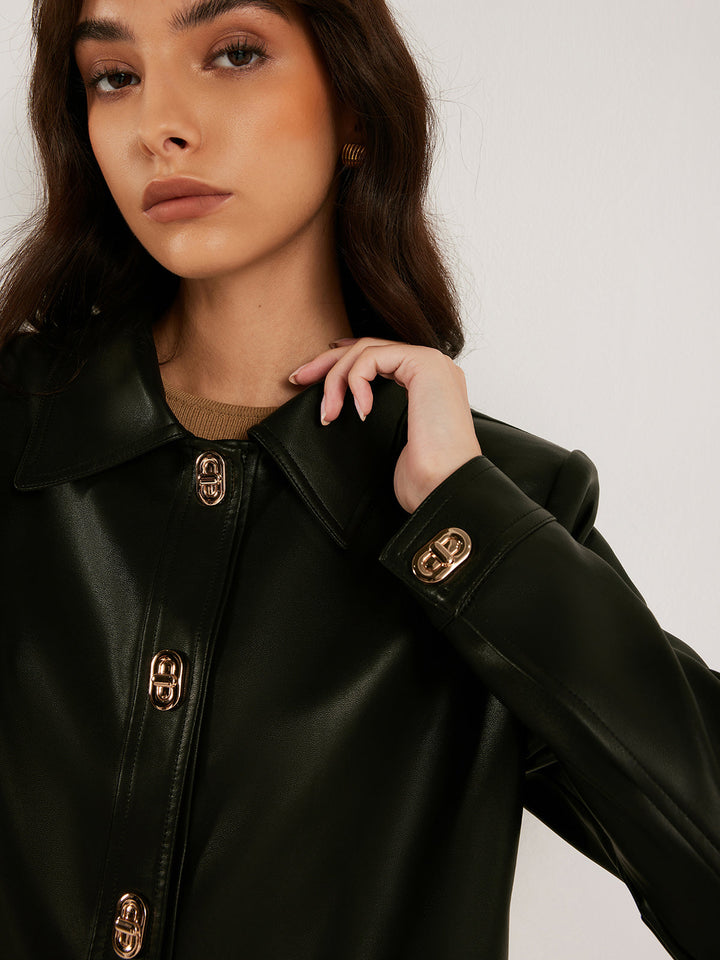 Button Pu Leather Short Jacket