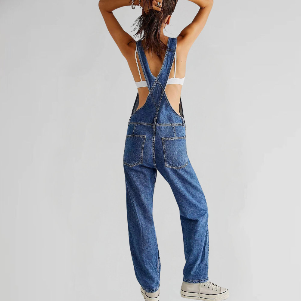 Women's Denim Overalls with Cross-Back Design