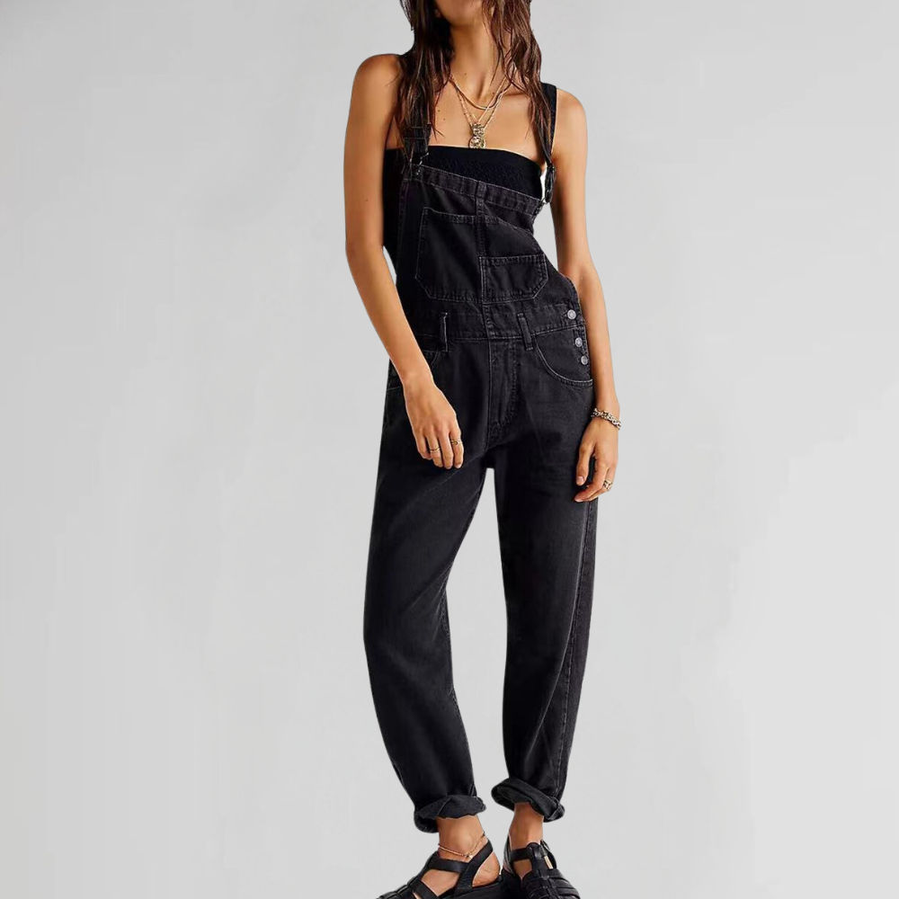 Women's Denim Overalls with Cross-Back Design
