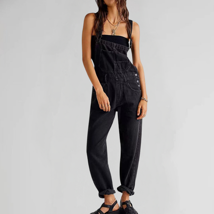 Women's Denim Overalls with Cross-Back Design