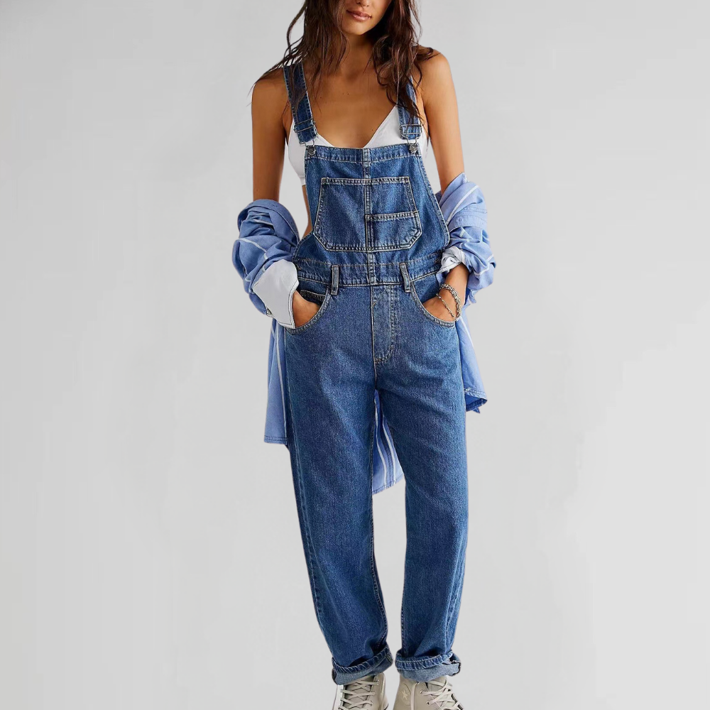 Women's Denim Overalls with Cross-Back Design