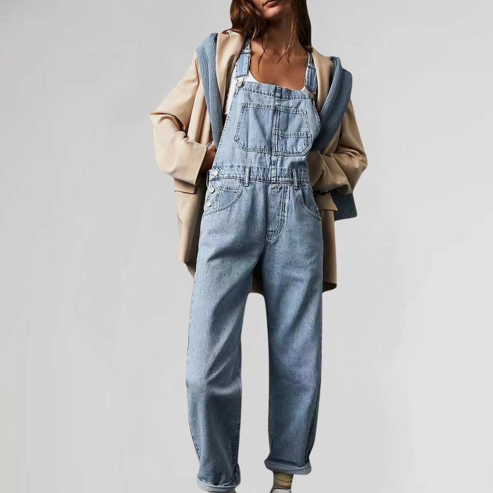 Women's Denim Overalls with Cross-Back Design