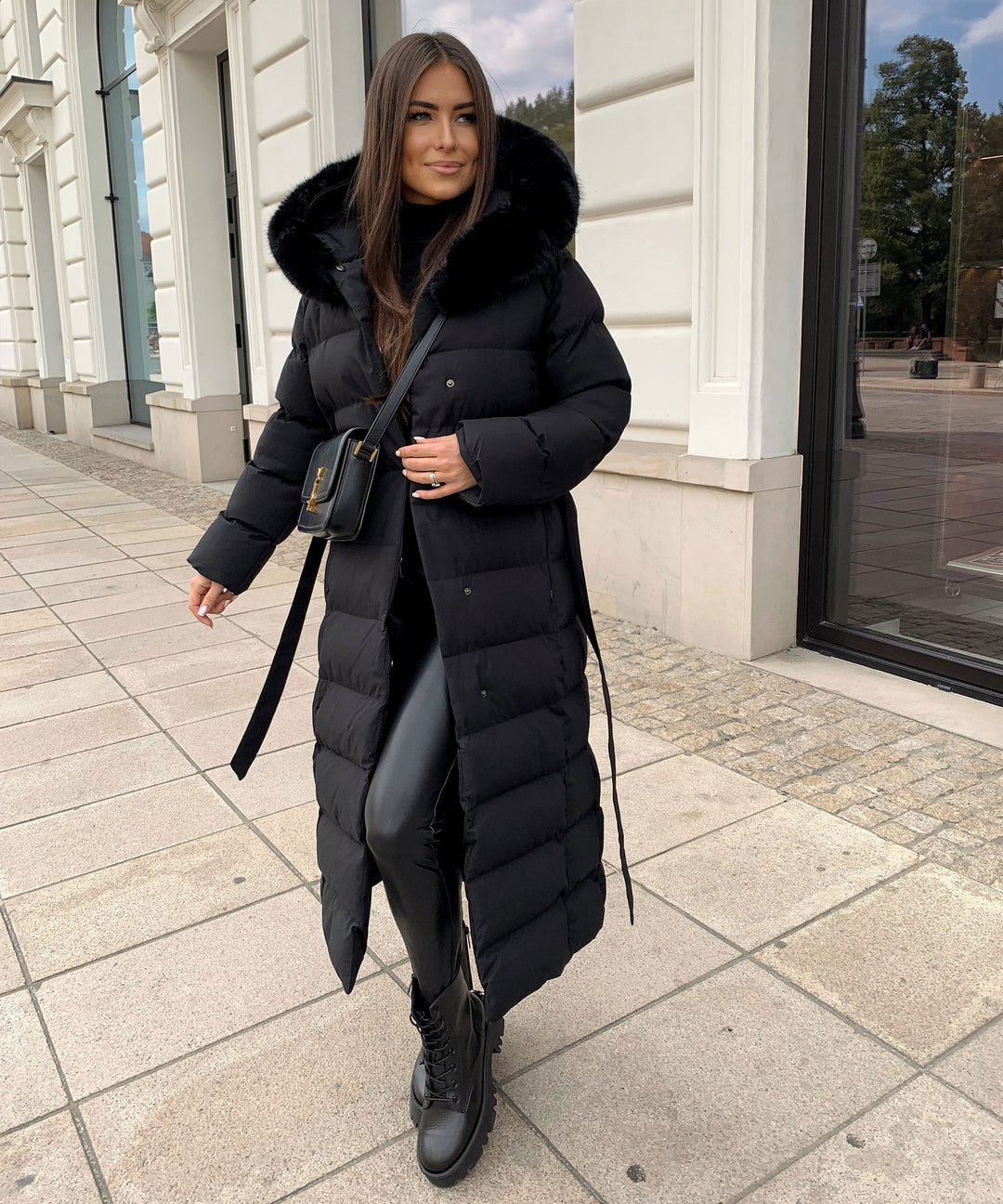 Women's Long Quilted Winter Parka with Hood and Belt