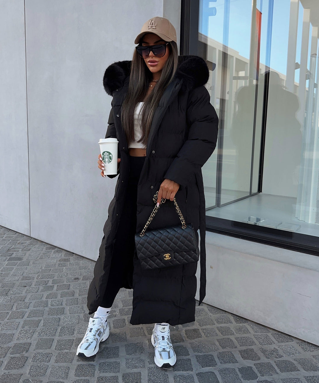 Women's Long Quilted Winter Parka with Hood and Belt