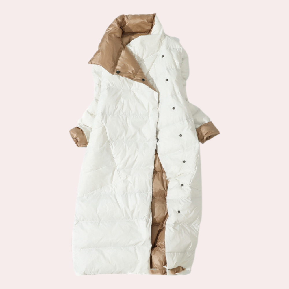 Women's Long Winter Jacket made of Down with High Collar